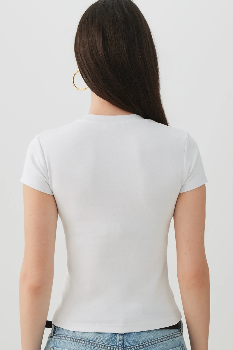 Cropped Ribbed Crew Neck T-Shirt