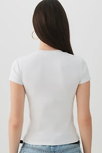 Cropped Ribbed Crew Neck T-Shirt
