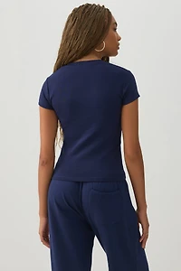 Cropped Ribbed Crew Neck T-Shirt