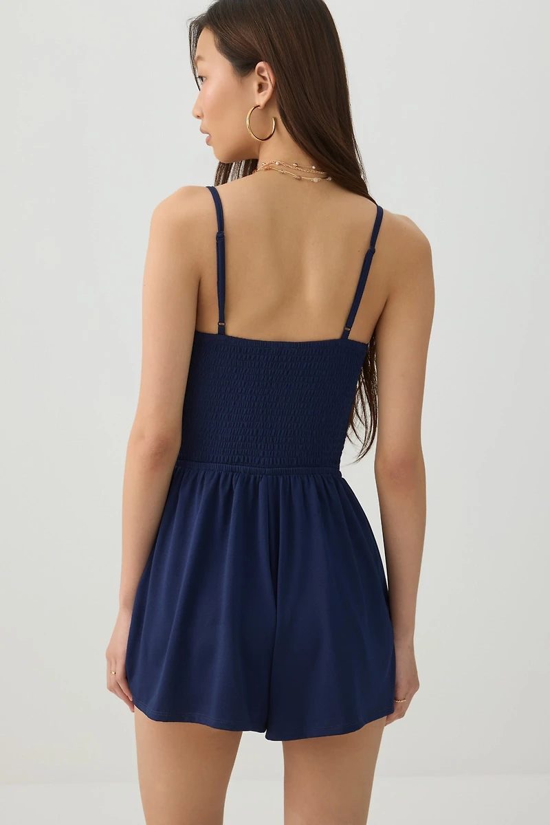 Combinaison short unie smockée