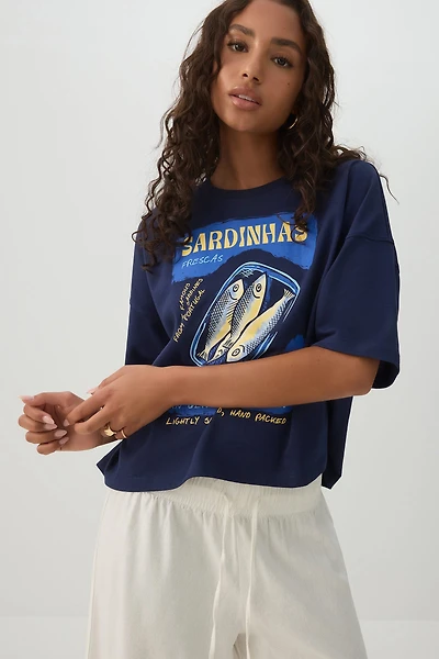 Sardine Print Drop Shoulder T-Shirt