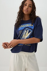 Sardine Print Drop Shoulder T-Shirt