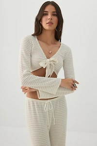 Tie Front Ultra Crop Textured Knit Top