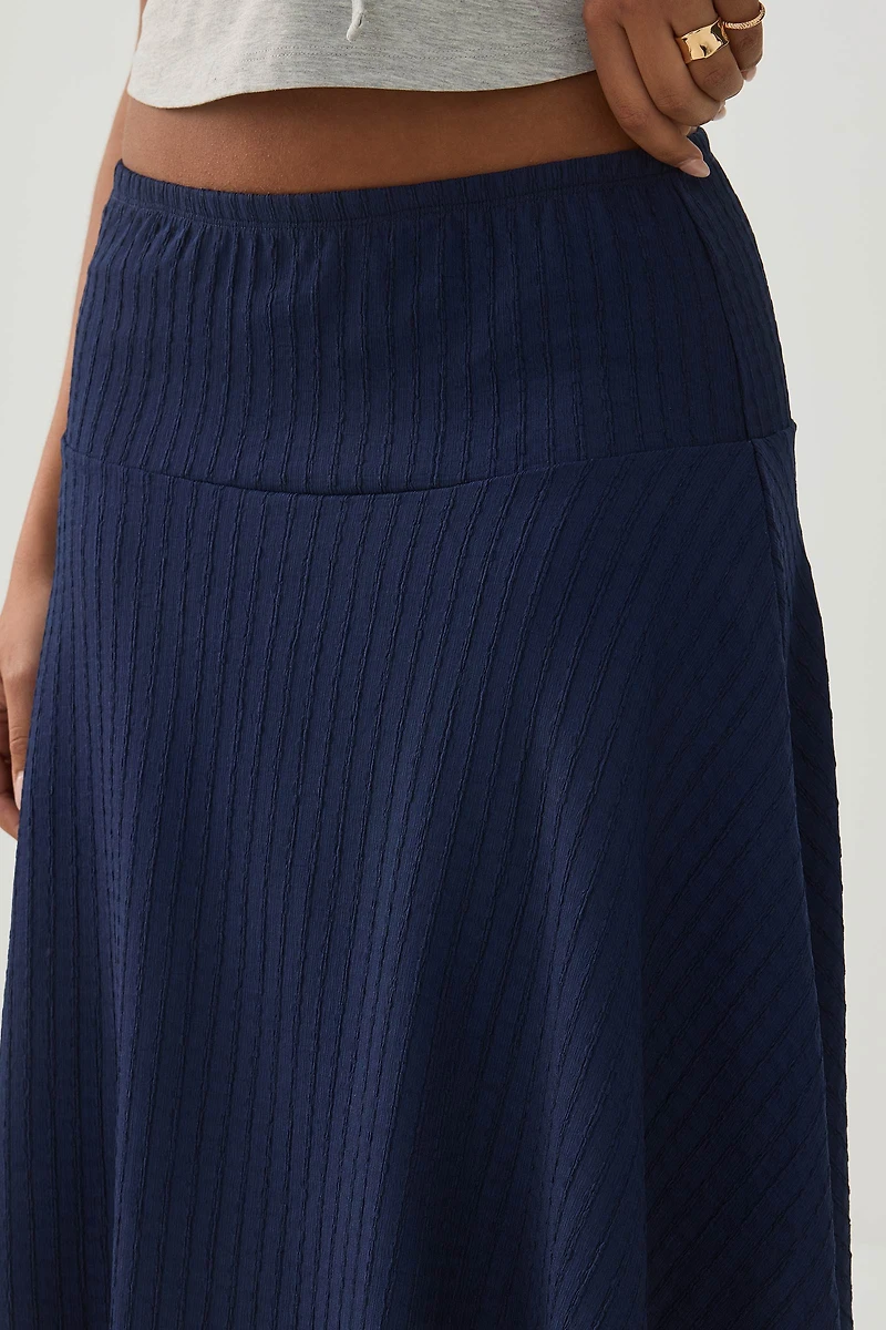 Jupe midi à texture rayée