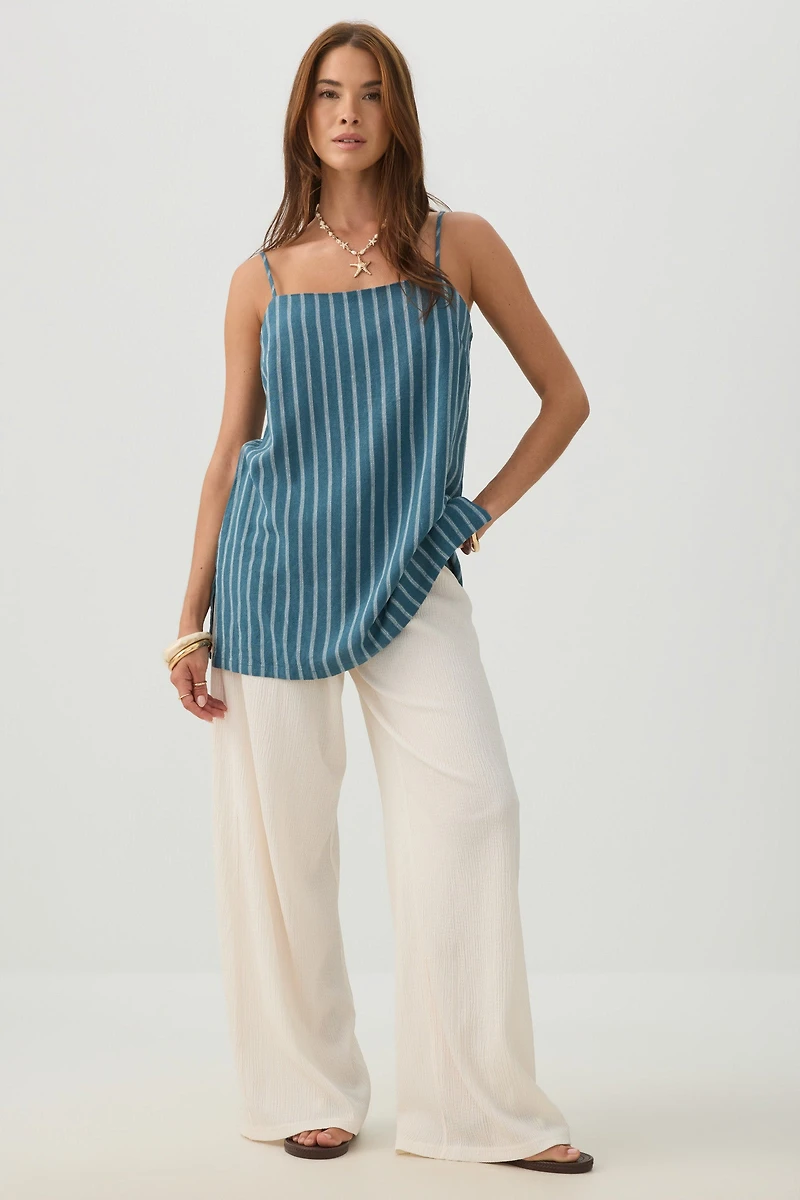 Linen Blend Tunic Tank Top