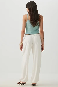Pantalon ample en mélange de lin à ourlet noué