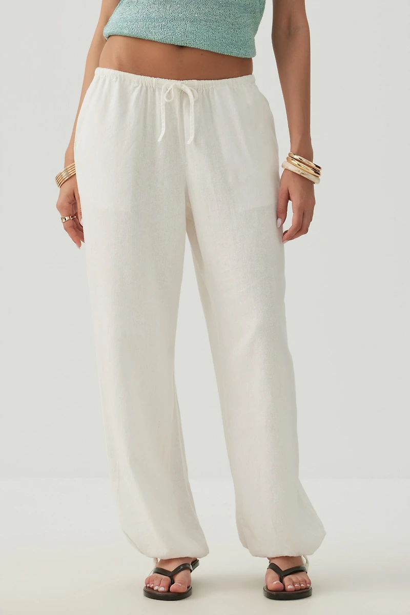 Pantalon ample en mélange de lin à ourlet noué