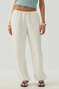 Pantalon ample en mélange de lin à ourlet noué