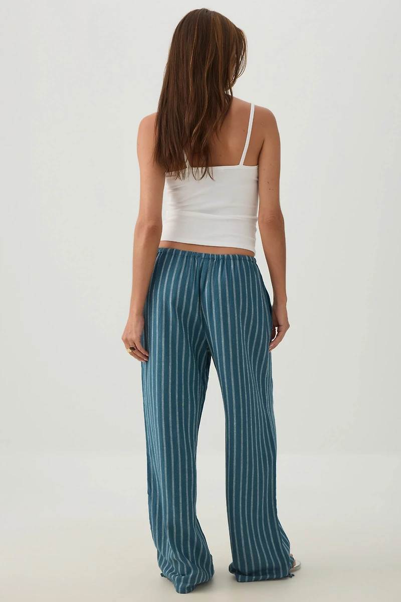 Linen Blend Wide Leg Pant with Tie Hem