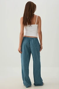 Linen Blend Wide Leg Pant with Tie Hem