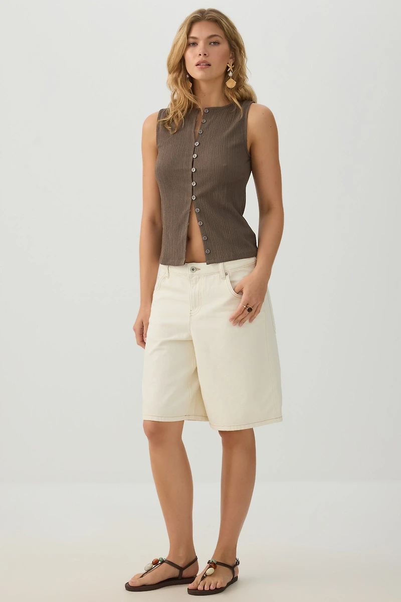 Veste sans manches boutonné en tissu gaufré