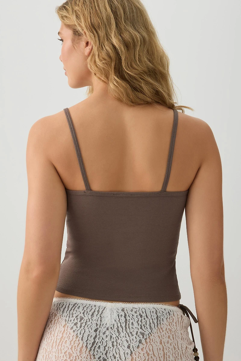Beaded Ribbed Cropped Tank Top