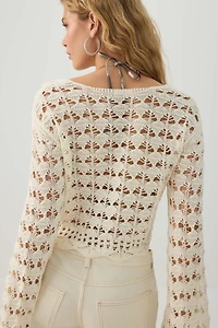 Open Stitch Tie Front Cardigan
