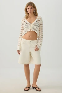 Open Stitch Tie Front Cardigan