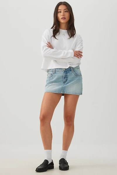 Mid Rise Denim Mini Skort