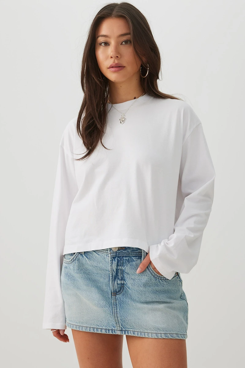 Mid Rise Denim Mini Skort