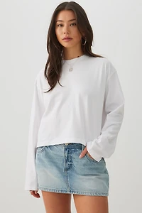 Mid Rise Denim Mini Skort