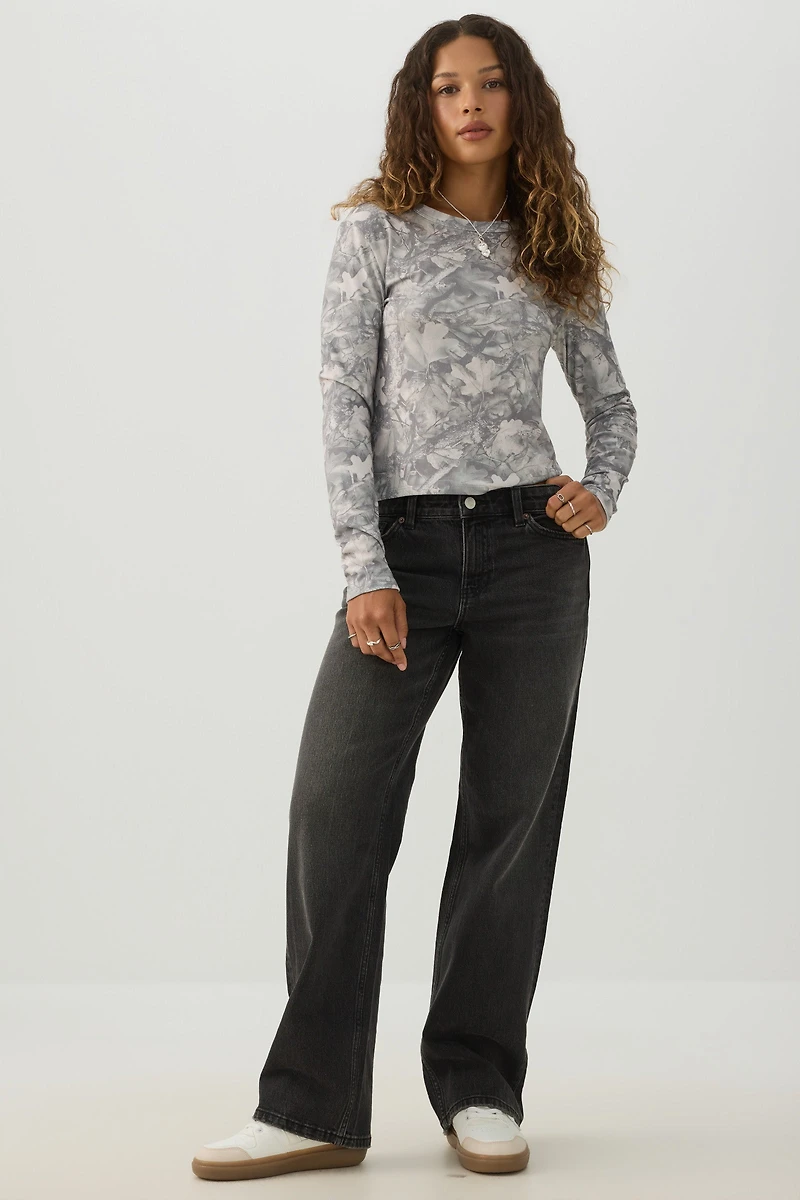 Foliage Print Ribbed Top