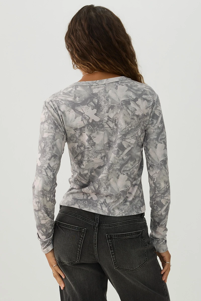 Foliage Print Ribbed Top