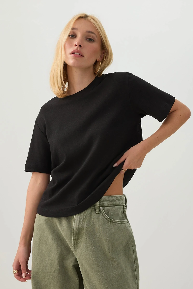 T-shirt à col rond en tissu interlock