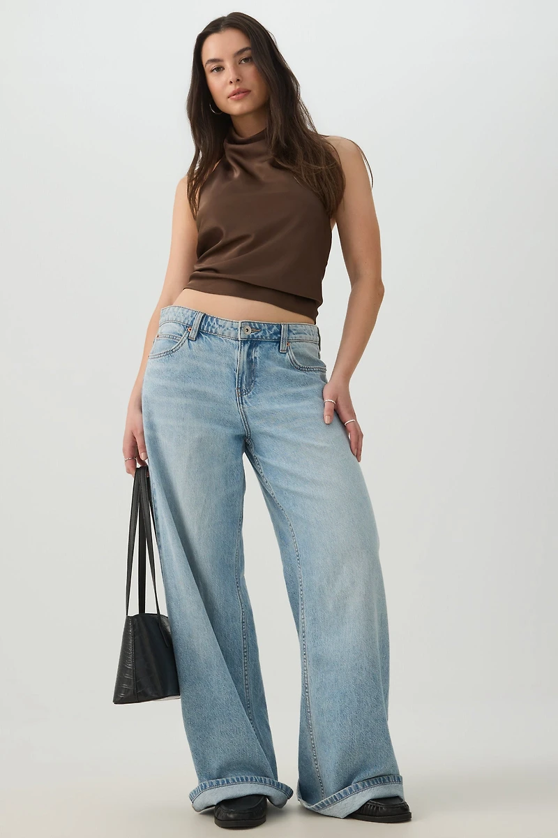 Satin Cowl Neck Halter Top