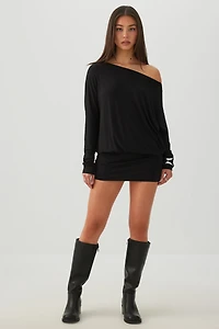 Asymmetrical Neckline Mini Dress