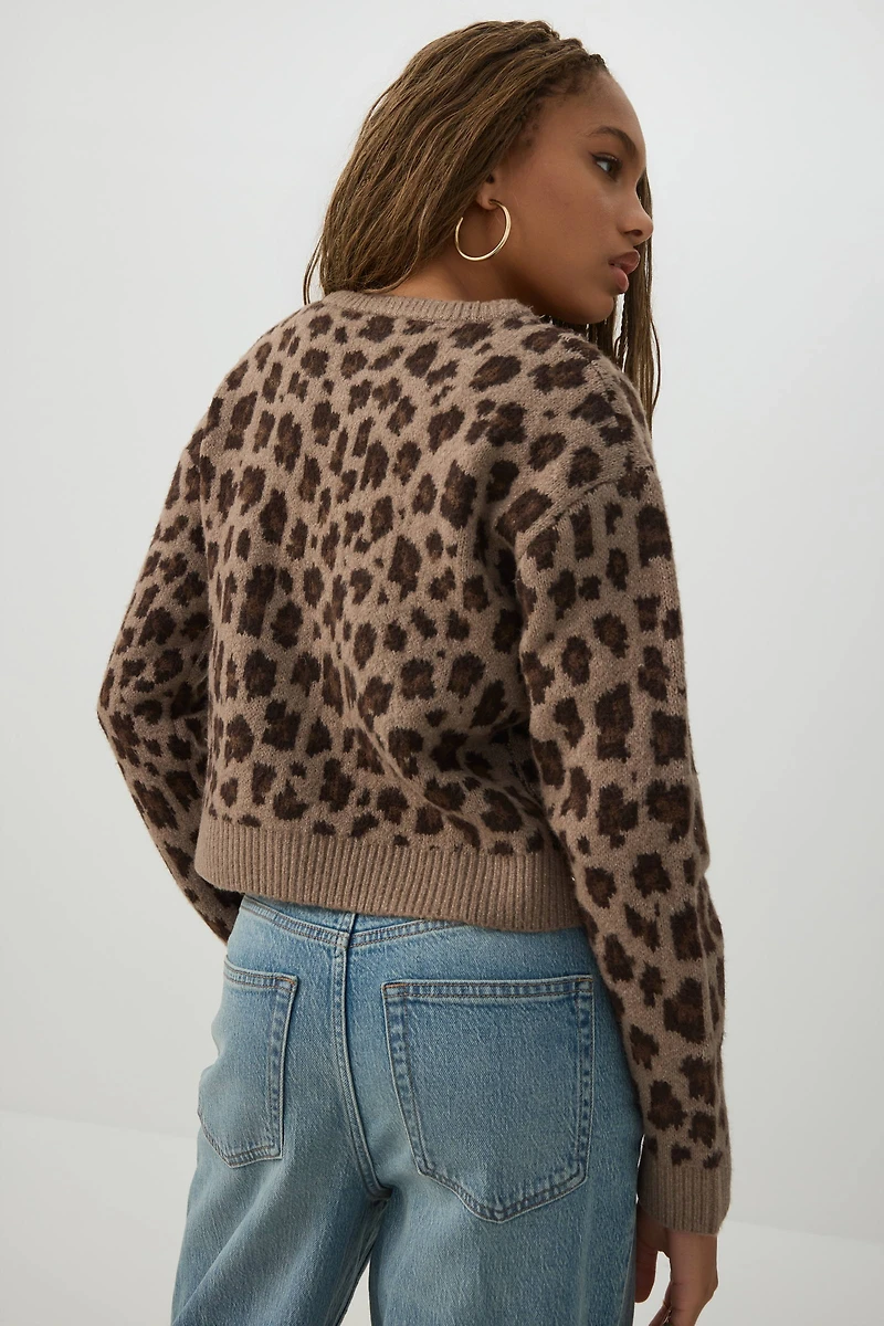 Cardigan jacquard léopard
