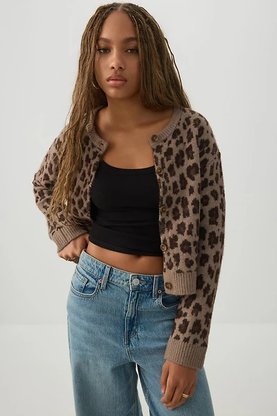Cardigan jacquard léopard