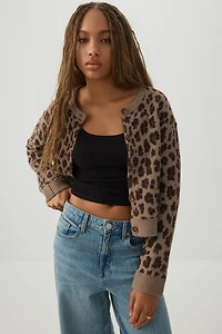 Cardigan jacquard léopard