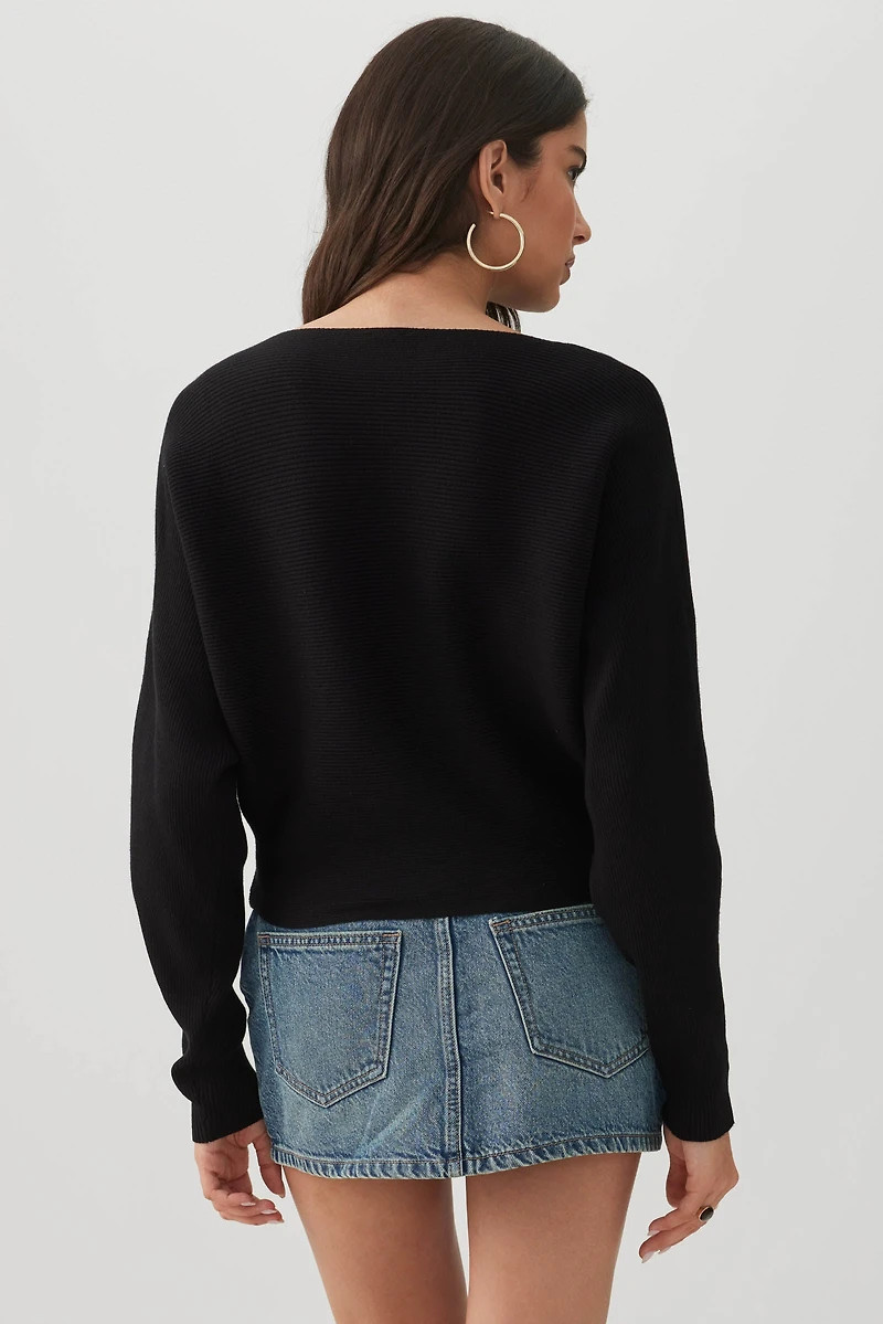 Ribbed Dolman Sleeve Sweater