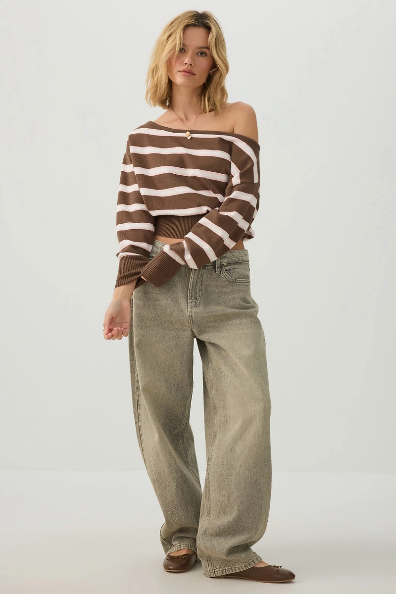 Striped Off Shoulder Sweater