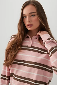 Striped Long Sleeve Polo Sweater