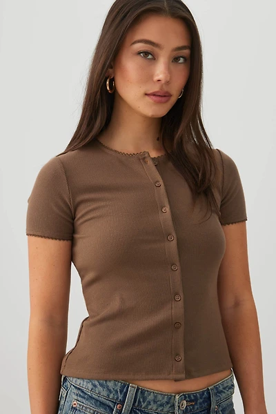 Button Front Short Sleeve Cardigan