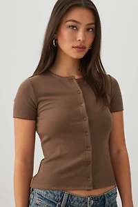 Button Front Short Sleeve Cardigan