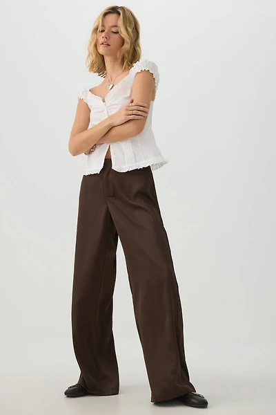 Pantalon large taille mi-haute en satin
