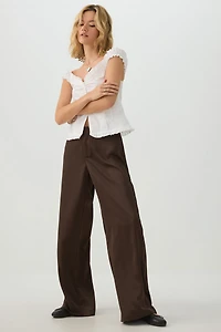 Pantalon large taille mi-haute en satin