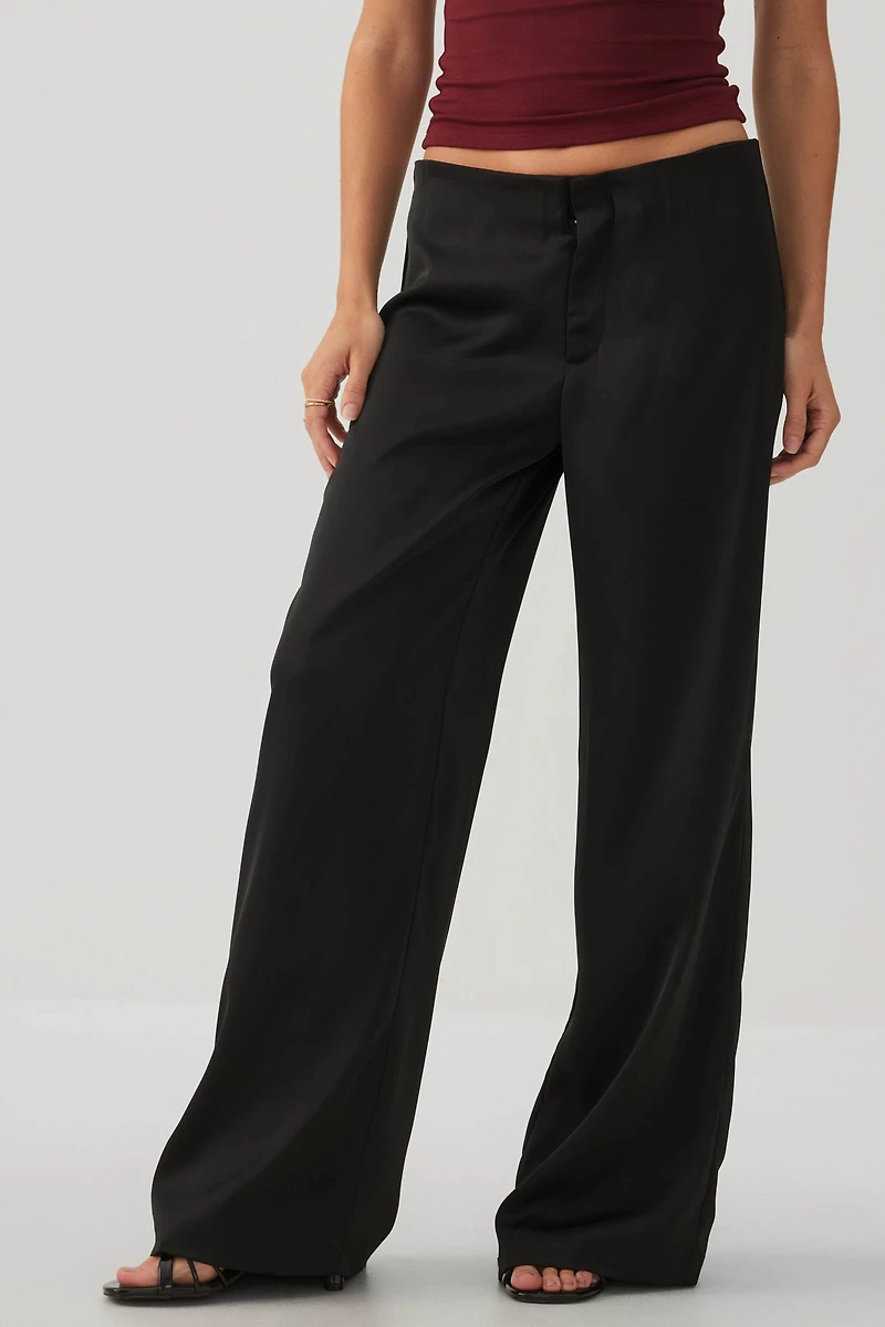 Pantalon large taille mi-haute en satin