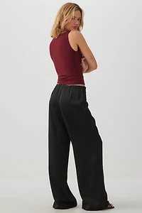 Pantalon large taille mi-haute en satin