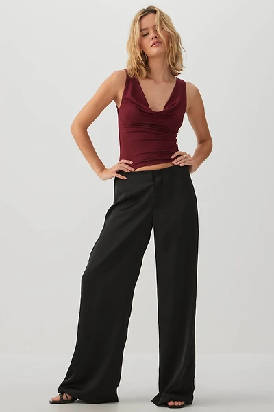 Pantalon large taille mi-haute en satin