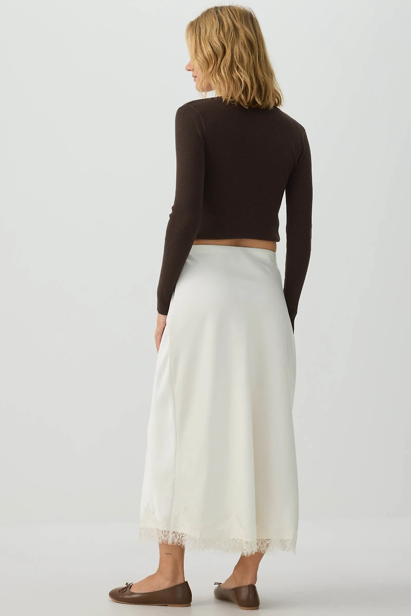Jupe maxi en satin et dentelle