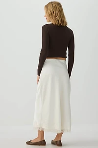 Jupe maxi en satin et dentelle