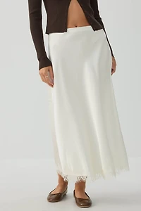Jupe maxi en satin et dentelle