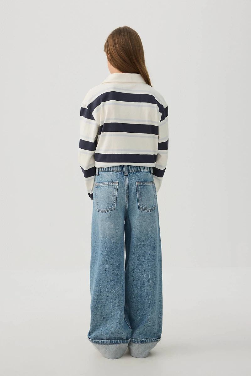 Jean en denim à jambe large avec revers