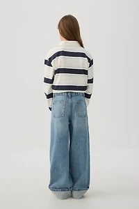 Jean en denim à jambe large avec revers