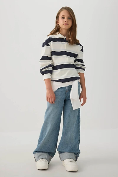 Cuffed Wide Leg Denim Jeans