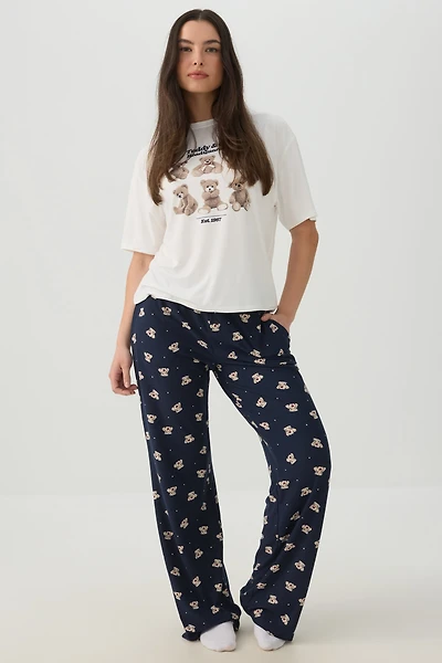 Teddy Print Super Soft Straight Leg PJ Pants