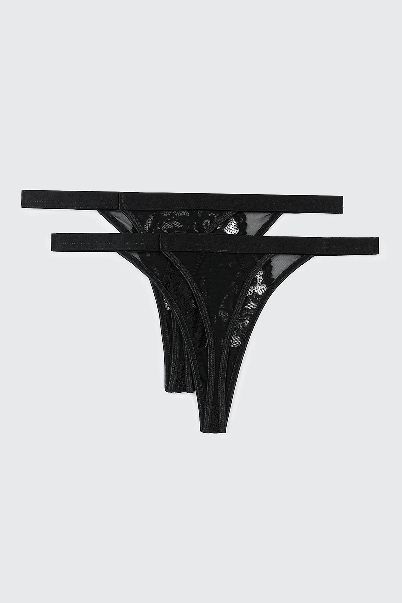 Lot de 2 culottes tanga en dentelle