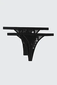 Lot de 2 culottes tanga en dentelle
