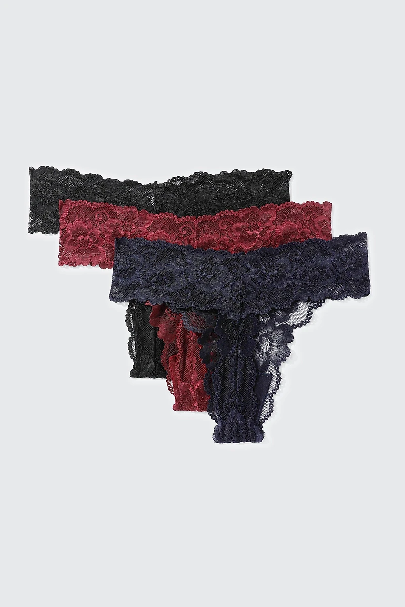 Lot de 3 culottes tanga en dentelle