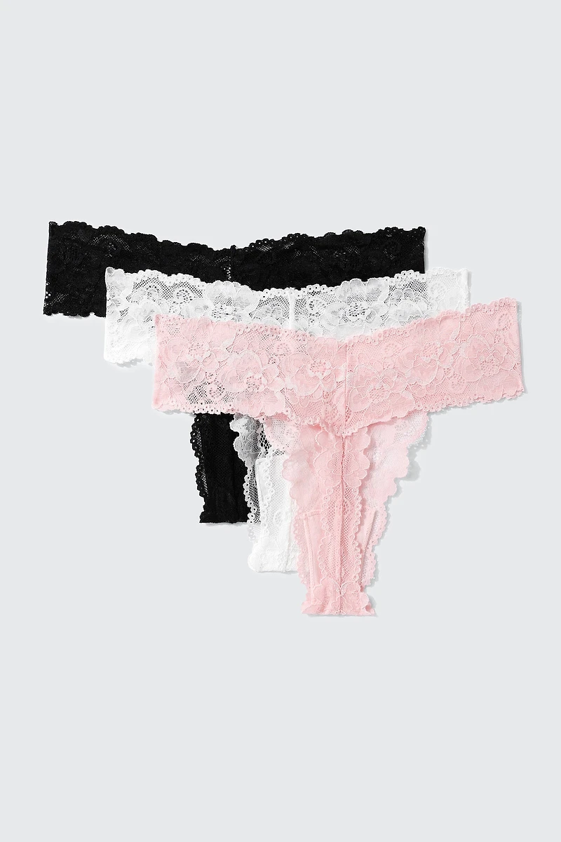 Lot de 3 culottes tanga en dentelle